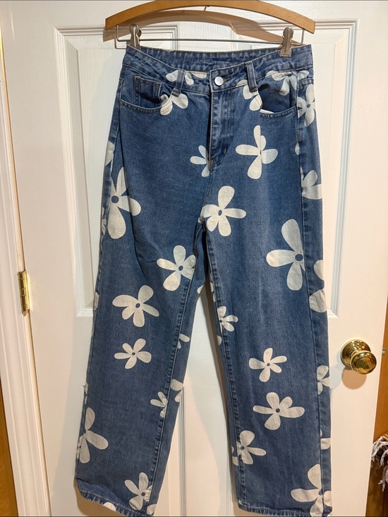 Denim - High-Rise Blue Floral Print Women's Jeans